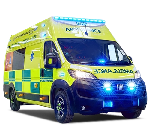 Double crewed ambulance front exterior