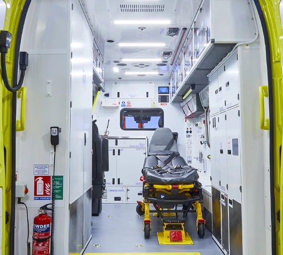 Double crewed ambulance interior saloon